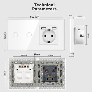 卸売157*86 2ギャングタッチスイッチとダブルUSB付きソケット強化ガラス付きEUウォールソケットシリーズの組み合わせ - Product Image 3