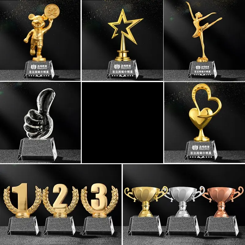 Wholesale Creative Youth Competition Crystal Glass Trophy Customized Cartoon Mini Crystal Award Trophy