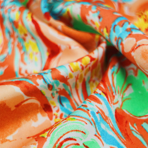 Nouveau motif de fleurs <span class=keywords><strong>peinture</strong></span> à l'huile 95% Polyester 5% Spandex Satin <span class=keywords><strong>pour</strong></span> robe femme - Product Image 1