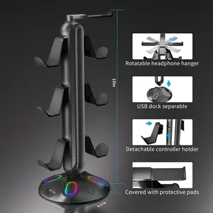 RGB Game Controller Stand Headphone Holder For Desk With 2 USB Ports And Type-C Charging Port For Switch Xbox Controller Stand