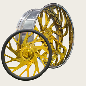 Ruedas y Volante Personalizados de Aleación Forjada, Escalonadas de 20, <span class=keywords><strong>21</strong></span>, 22, 23, 24 y 26 Pulgadas, con Tapa Central Flotante de <span class=keywords><strong>2</strong></span>/3 Piezas, en Oro Cromado - Product Image 1