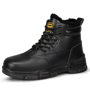 Chaussures <span class=keywords><strong>de</strong></span> sécurité d'hiver pour hommes, montantes, embout en acier, anti-écrasement, anti-perforation, doublées <span class=keywords><strong>de</strong></span> polaire, rembourrées <span class=keywords><strong>de</strong></span> coton, surface en cuir imperméable - Product Image 1