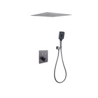 Ensemble de robinet de douche carré noir mat à 2 fonctions mitigeur de douche à eau chaude et froide dissimulé