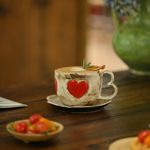 Ensemble de tasses à café en céramique vintage de luxe, peintes à la main, motif arbre vert, faites à la main, pour la maison et l'extérieur, café et latte - Product Image 1