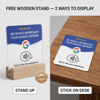 Carte de visite Google Review, mini-étiquette RFID étanche NTAG213/215 NFC pour les réseaux sociaux TK INS, carte cinq étoiles avec base en bois