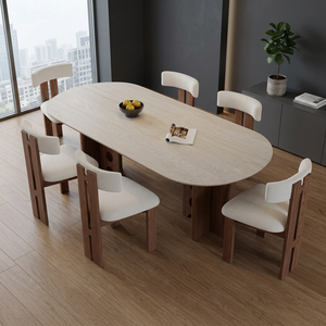 Juego de Comedor Ovalado de Madera Maciza Hecho a Mano de Estilo Escandinavo de Lujo para 6 Personas, Muebles para el Hogar de Indonesia - Product Image 3