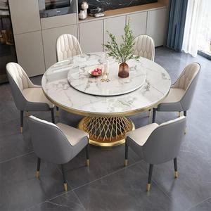 Table à manger ronde de style italien avec plateau en marbre blanc et base en piédestal doré unique pour un mobilier de salle à manger moderne. - Product Image 1