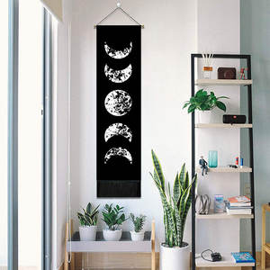 Tapisserie murale avec des Phases, du soleil et de la lune, noire, impression HD, décoration psychédélique - Product Image 2