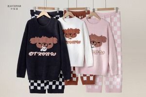 Traje informal <span class=keywords><strong>de</strong></span> lujo para padres e hijos, tejido transpirable, cintura elástica, dibujos animados sólidos, invierno, cálido, poliéster, manga larga, longitud completa - Product Image 2