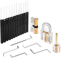 Vevor set de crochets de serrure, outil de serrurier en acier inoxydable, outils de ramassage avec 3 cadenas transparents, 17 pièces