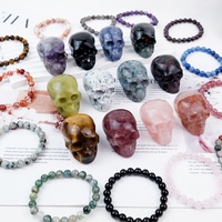 Vente en gros Mini Sculpture Artisanat Guérison spirituelle Cristal Naturel Matériau Mixte Crânes et Bracelet Ensemble pour Cadeau