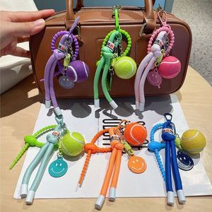 Wholesale Colourful <b>Rope</b> Tennis Ball Keychain Cute Smiling Face Keychain for Bag Pendant - Product Image 1