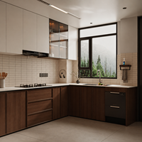 Meubles de cuisine sur mesure en noyer blanc bicolore de qualité ENF, avec portes en verre, pour la rénovation d'appartements modernes