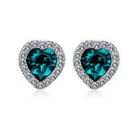 Boucles d'oreilles en forme de coeur romantique cristal bleu rose avec placage de rhodium accessoire de fête pour femmes filles en laiton en alliage de zinc