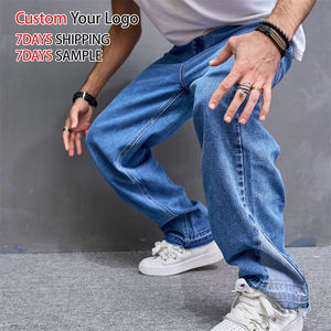 Wholesale High Quality Fashion <b>Light</b> Casual Wide Leg Denim Jeans Pants Custom Designer <b>Trouser</b> Straight Fit Baggy Men Jeans - Product Image 2
