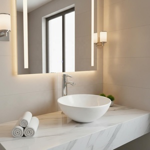 Lavabo Moderno in Ceramica Porcellanata da Appoggio, di Piccole Dimensioni, per Bagno di Hotel, Villa o Appartamento - Product Image 4