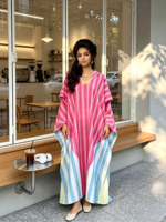 Robe de festival musulmane africaine Kaftan de Dubaï en polyester, motif à fils fins symétriques, coupe fluide, vente en gros pour boutiques
