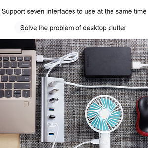 Adaptador de sincronización de datos de carga portátil, divisor de concentrador USB de alta velocidad de 7 puertos de aleación de aluminio 3,0, 5Gbps, para Macbook, PC, ordenador portátil - Product Image 3