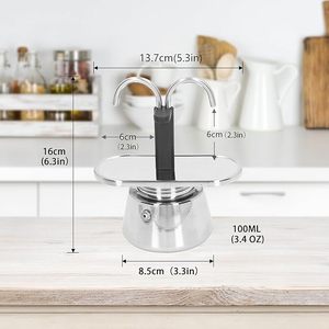 Cafetière Moka italienne classique à double tube, 2 tasses, 100 ml, en acier inoxydable 304 épaissi, mini-set à expresso pour cuisinière, camping et voyage - Product Image 2