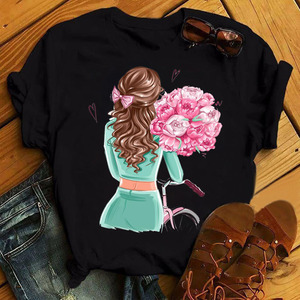 T-shirt da Donna <span class=keywords><strong>Bianca</strong></span> con Stampa Girocollo a Manica Corta, T-shirt da Ragazza Casual con Motivo Stampato Economica Larga di Tendenza Street - Product Image 5