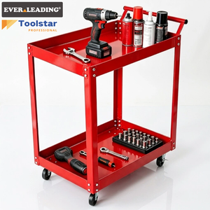 Chariot à outils en acier à 2 étagères avec poignée latérale, chariot d'atelier robuste à quatre roues avec roulettes de 4 pouces pour la réparation automobile et le <span class=keywords><strong>garage</strong></span> OEM - Product Image 4