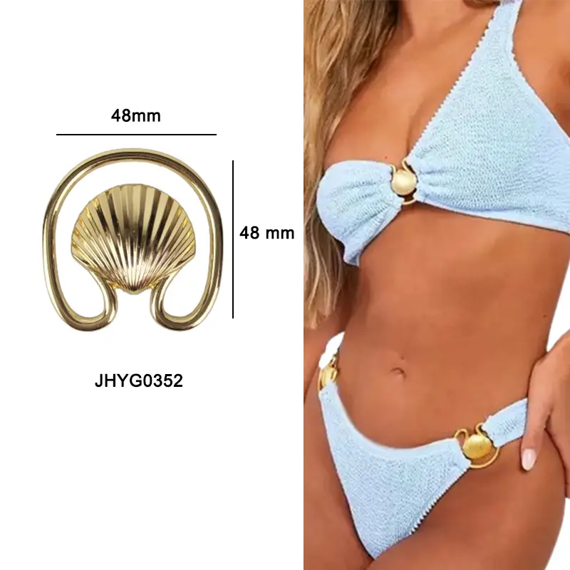 บิกินีโลหะสีทองหรูหราหัวเข็มขัดเชื่อมต่อชุดชายหาดสำหรับชุดว่ายน้ำ