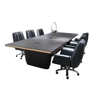 Meja konferensi hitam warna kayu berasap kustom pabrik Tiongkok meja konferensi mebel kantor meja pertemuan ruang tamu