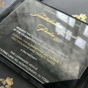 Wholesale new wedding invitations. Premium gold-<b>embossed</b> acrylic invitations. Customizable velvet wedding <b>cards</b> - Product Image 6