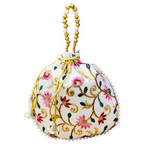 Bolso de mano tipo Potli de seda con bordado floral para mujer, multifuncional, para bodas y fiestas. - Product Image 2