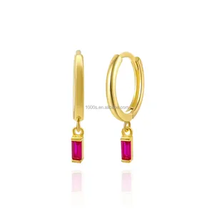 Wholesales Fashion Jewelry S925 Silver With Ruby Zircon Charms Earrings Studs DIY Birthstone Month Jewelry Customize Solid Gold