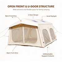 Tente de glamping gonflable de luxe robuste 3,8x3,6m avec structure à colonnes, double toit et fenêtres, résistante au vent, pour le camping