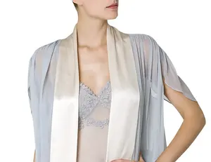 Pakaian Tidur Sutra Asli Panjang Penuh Mewah Gaun Malam Sutra Satin Krep Jubah Kimono Sutra Sifon Murni