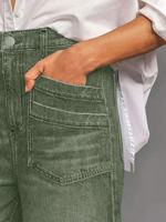 Jeans pour femmes, taille haute, vert olive, cargo, jambes larges, denim vintage lavé, multi-poches