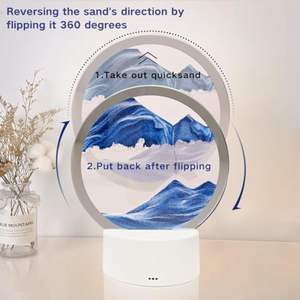 صورة فنية للرمال المتحركة ضوء ليلي زجاج دائري ثلاثي الأبعاد رمال البحر العميق في إطار حركة ديكور سطح المكتب للمنزل والمكتب - Product Image 4