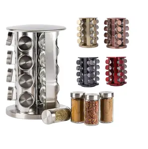 Accessoires de cuisine de table gadgets outil pour herbes et épices 16 pièces supports rotatifs pour pots à épices en acier inoxydable