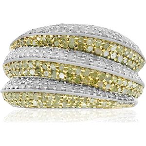Anillo de Diamantes Naturales Blancos y Amarillos, Plata de Ley 925, Corte Redondo, Dos Tonos, Anillo de Diseño, Talla 9, Uso Diario para Mujer - Product Image 1
