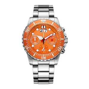 Fashion stainless steel solid band calendar stopwatch Citizen movement men's leisure quartz watches