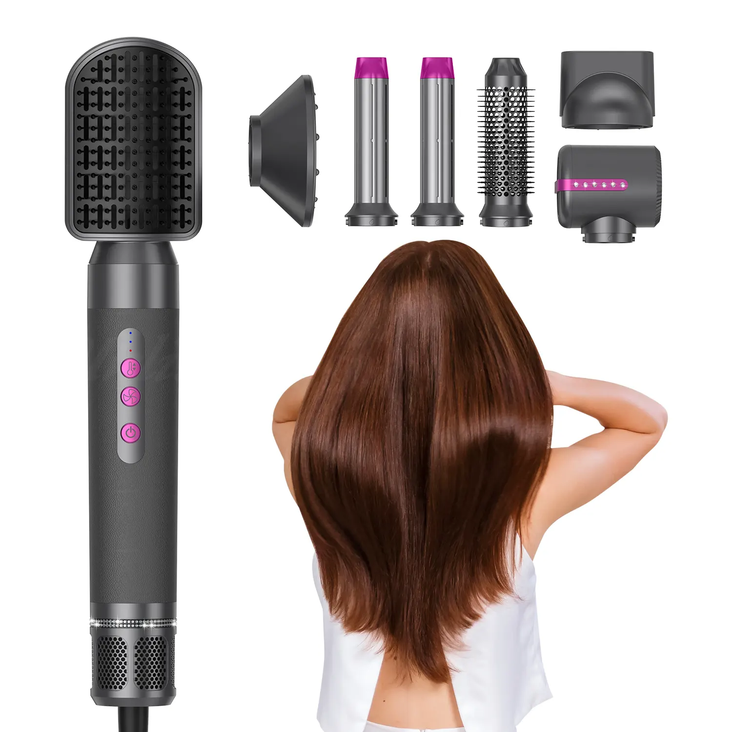 Private Label 7 in 1 spazzola per capelli spazzola ad aria portatile Curling bigodino Volumizer Blower Dryer Hair Styler