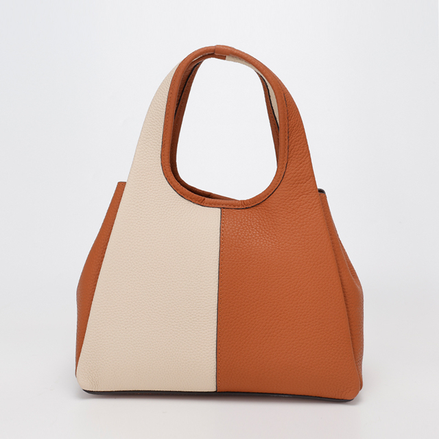 2 Colors Colour Matching Fashion Designer Luxury Genuine Leather Women's Shoulder Satchel ZIP 7L Capacity Water-repellent