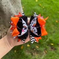Barrettes à cheveux Halloween en ruban de satin multicouche avec imprimé fantôme et citrouille, pinces crocodiles pour filles, pour fêtes d'enfants, 14 cm