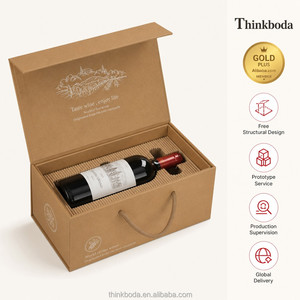 Boîte cadeau professionnelle personnalisée en kraft pour vin, avec poignée en corde, couvercle à charnière, intérieur artistique vignoble, emballage pour bouteille unique, Offre Maître - Product Image 1