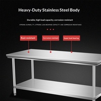 Plan de travail de cuisine commerciale en acier inoxydable double couche avec portes coulissantes, équipement de restauration rapide, table de découpe et de service
