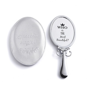 Customized Oval Metal Mirror Foldable Desktop Mirror Handheld Mirror Customizable Logo With PU <b>Pouch</b> - Product Image 1