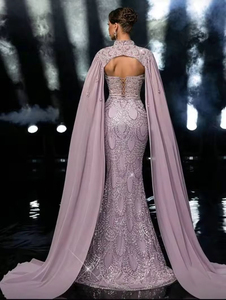 Vestidos de Noche Brillantes con Cuentas y Pedrería, <span class=keywords><strong>Vestido</strong></span> de Gala Africano Aso Ebi Árabe con Capa de Cristal y Mangas de Organza sin <span class=keywords><strong>Espalda</strong></span> - Product Image 2