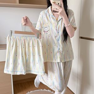 Nuovo Design Estivo: Pigiama Tre Pezzi con Stampa Carina, Maniche Corte, Abbigliamento da Notte per Donna in Cotone Cloud, Taglie M <span class=keywords><strong>L</strong></span> XL 2XL (Misura Asiatica) - Product Image 2