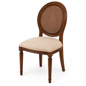 Luxury European Hardwood Dining Table Set with Glass Surface and Beige Upholstered <b>Chairs</b> for Elegant Villa Hotel Restaurant - Product Image 5