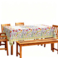 Nappe de table en gros à fleurs sauvages rouges et jaunes avec bordure à carreaux jaunes, housse de table imperméable pour événements extérieurs, qualité supérieure