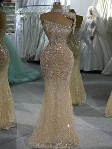 MD50003 lussuoso abito Sexy con paillettes <span class=keywords><strong>e</strong></span> sirena di perline abito Color <span class=keywords><strong>Nude</strong></span> con cristallo Sparlke elegante abito formale da sera per le donne - Product Image 2