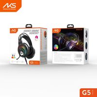 Headset Gaming AKS G5 Stereo Over-Ear dengan Lampu RGB, Driver Dinamis, Bahan Plastik untuk PS4/PS5/