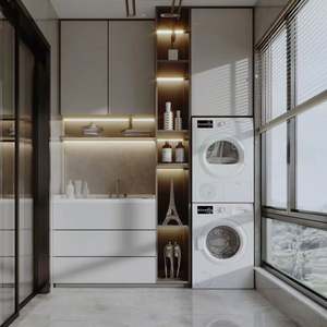 Gabinete de lavandería de balcón personalizado con lavadora incorporada para uso en despensa - Product Image 1